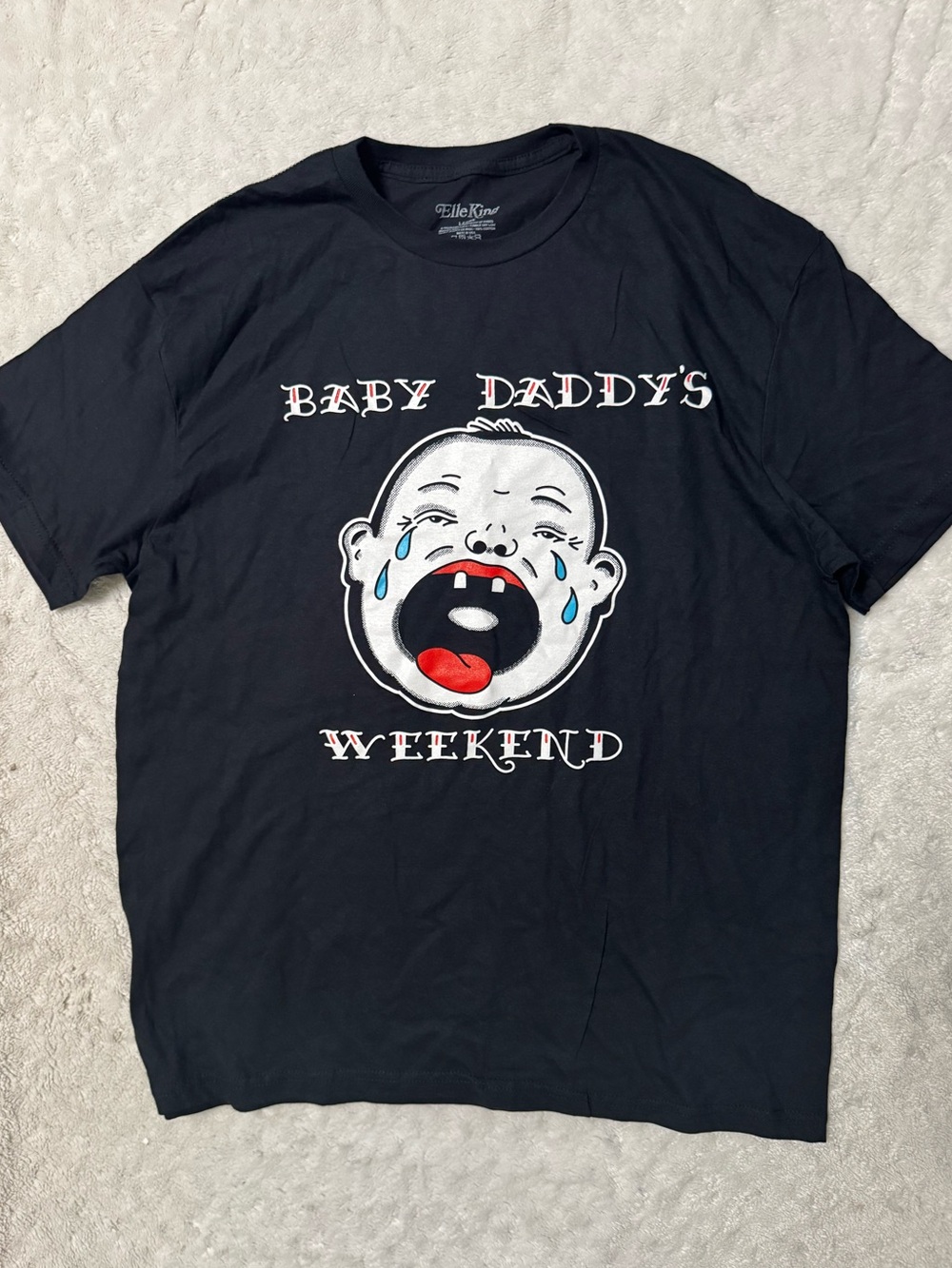 NWOT- ELLE KING Baby Daddy's Weekend' Black Graphic band tour Tee